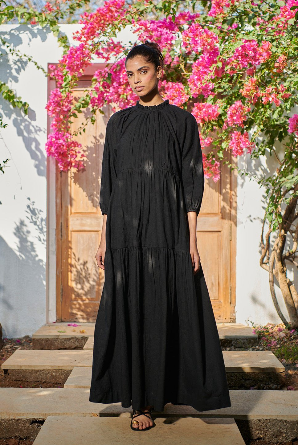 Carbon Co - Linen Three Tiered Dress - CiceroniDressesSaphed