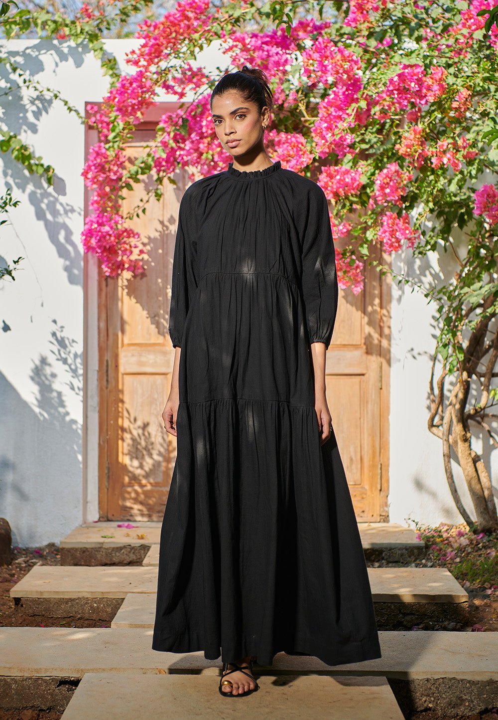 Carbon Co - Linen Three Tiered Dress - CiceroniDressesSaphed