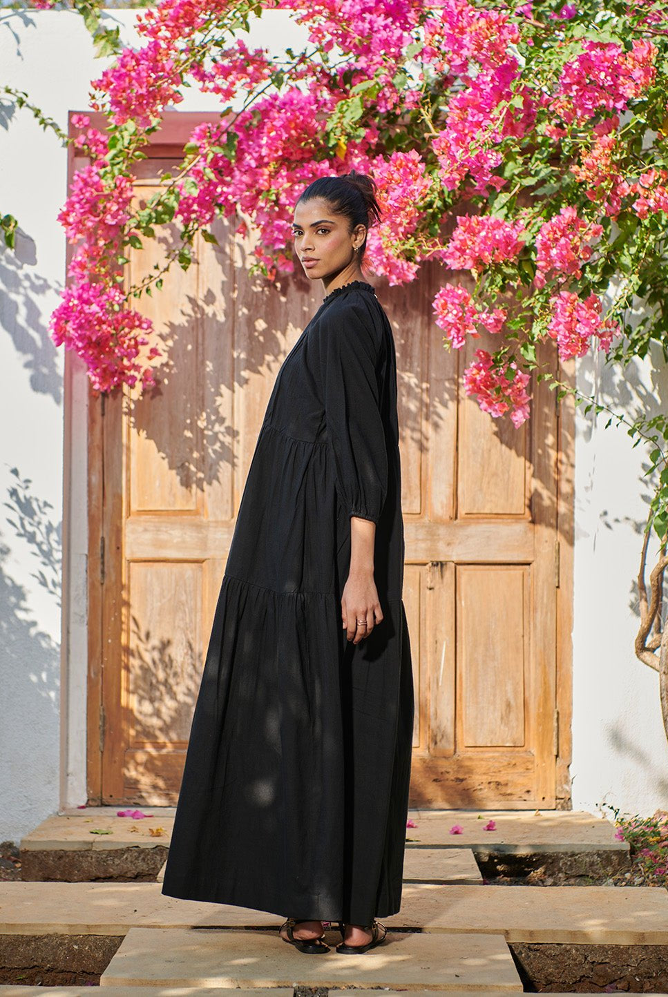 Carbon Co - Linen Three Tiered Dress - CiceroniDressesSaphed