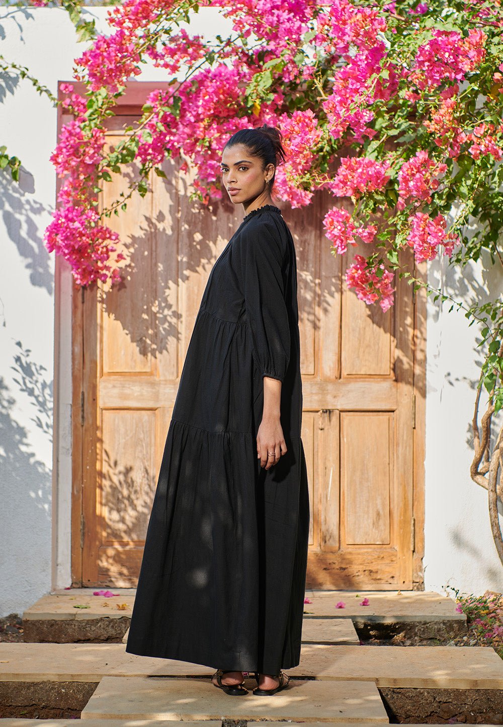 Carbon Co - Linen Three Tiered Dress - CiceroniDressesSaphed