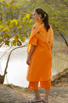 Carrot Orange Kurta and Culottes Set with Jaamdani Scarf - CiceroniKurta Set, Everyday WearMaidaan