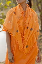 Carrot Orange Kurta and Culottes Set with Jaamdani Scarf - CiceroniKurta Set, Everyday WearMaidaan