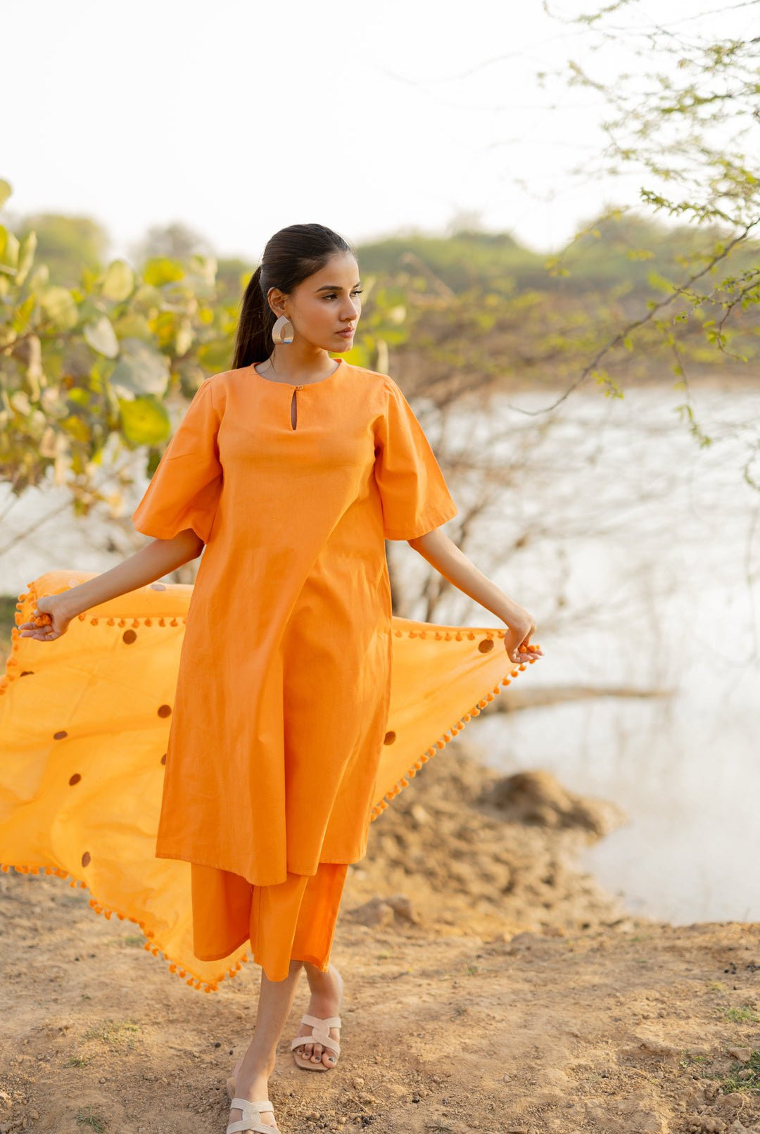 Carrot Orange Kurta and Culottes Set - CiceroniKurta Set, Everyday WearMaidaan