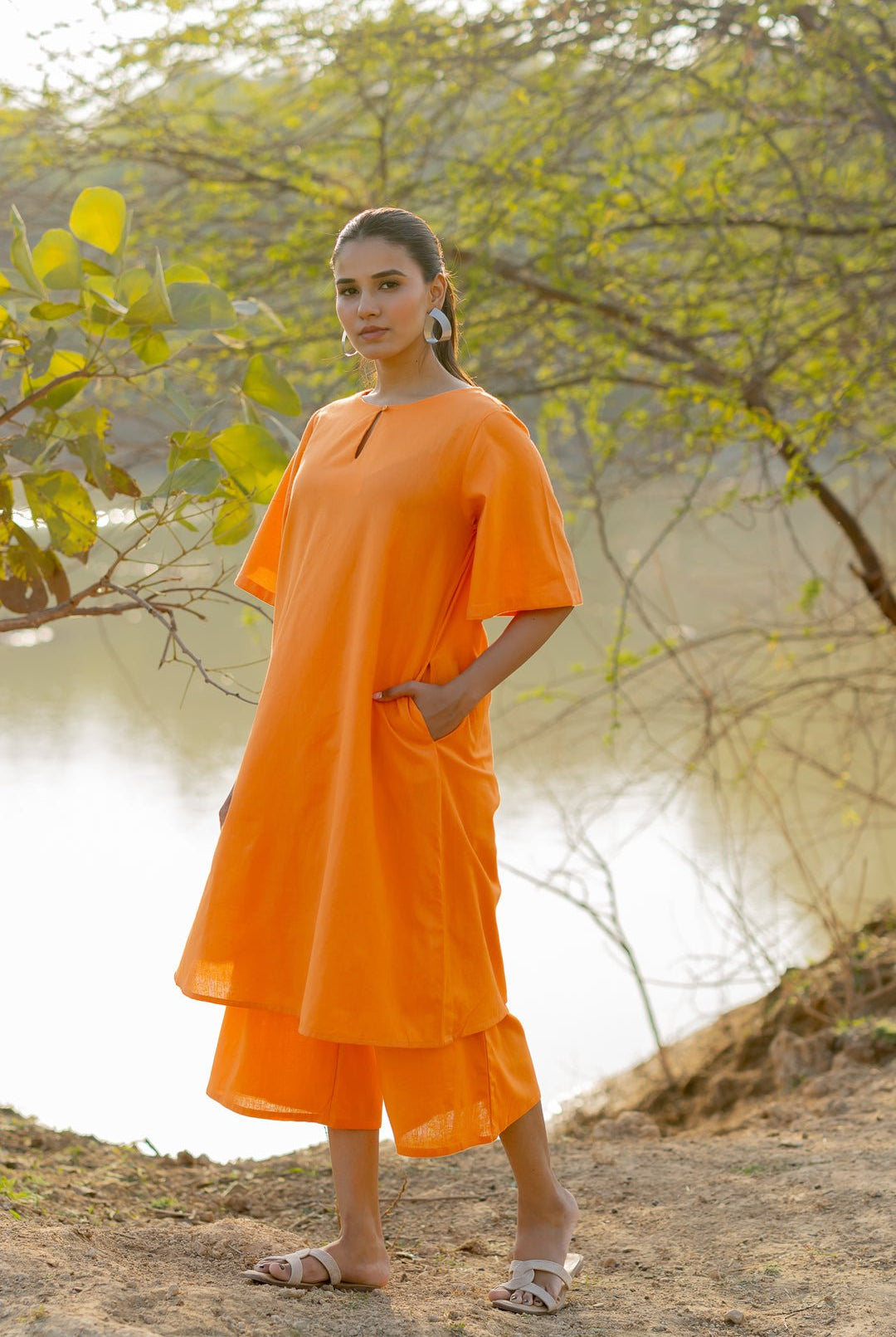 Carrot Orange Kurta and Culottes Set - CiceroniKurta Set, Everyday WearMaidaan