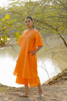 Carrot Orange Kurta and Culottes Set - CiceroniKurta Set, Everyday WearMaidaan