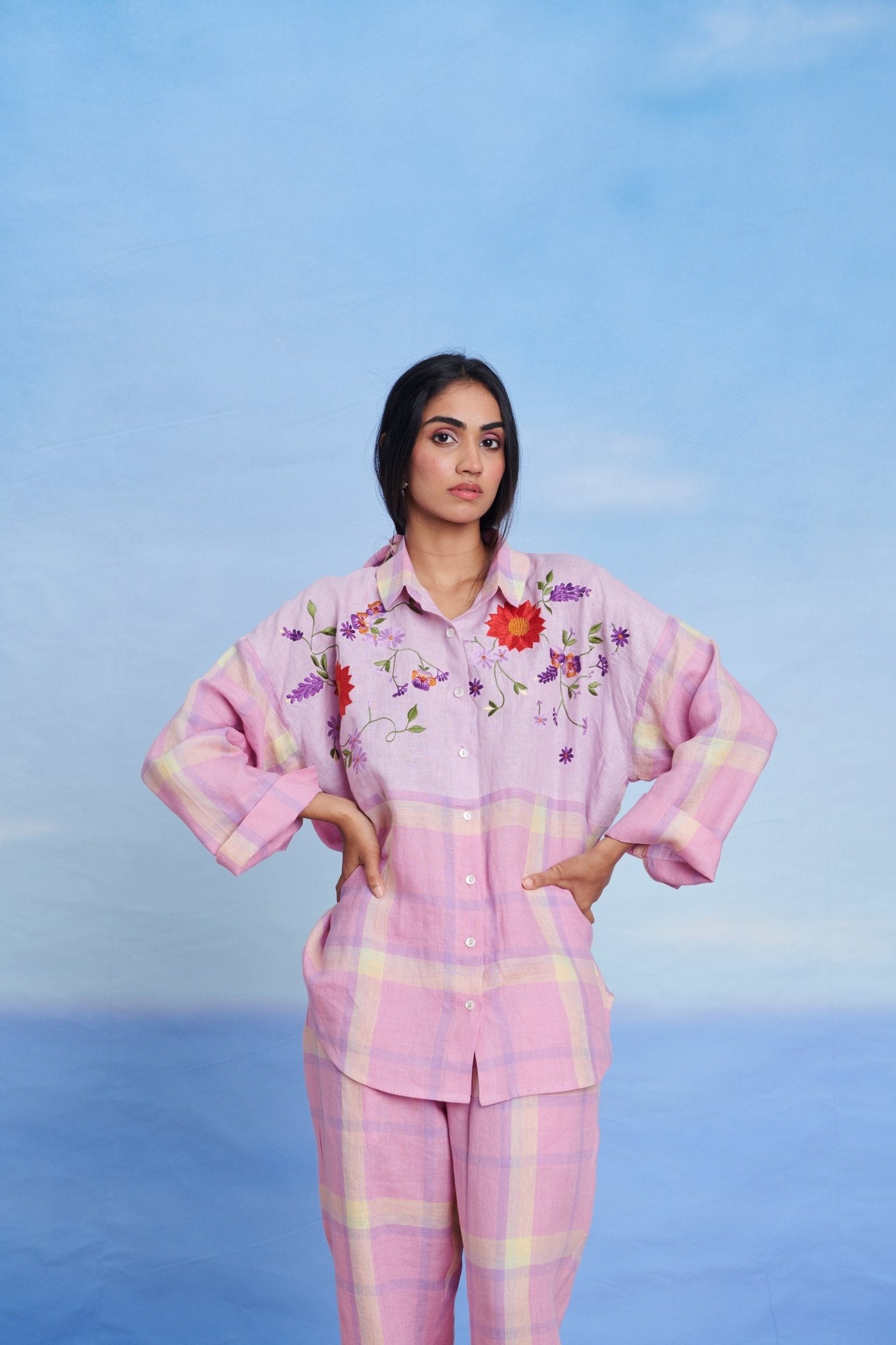 Cassata Linen Oversized Flared Shirt Set - CiceroniCo - ord SetSaphed