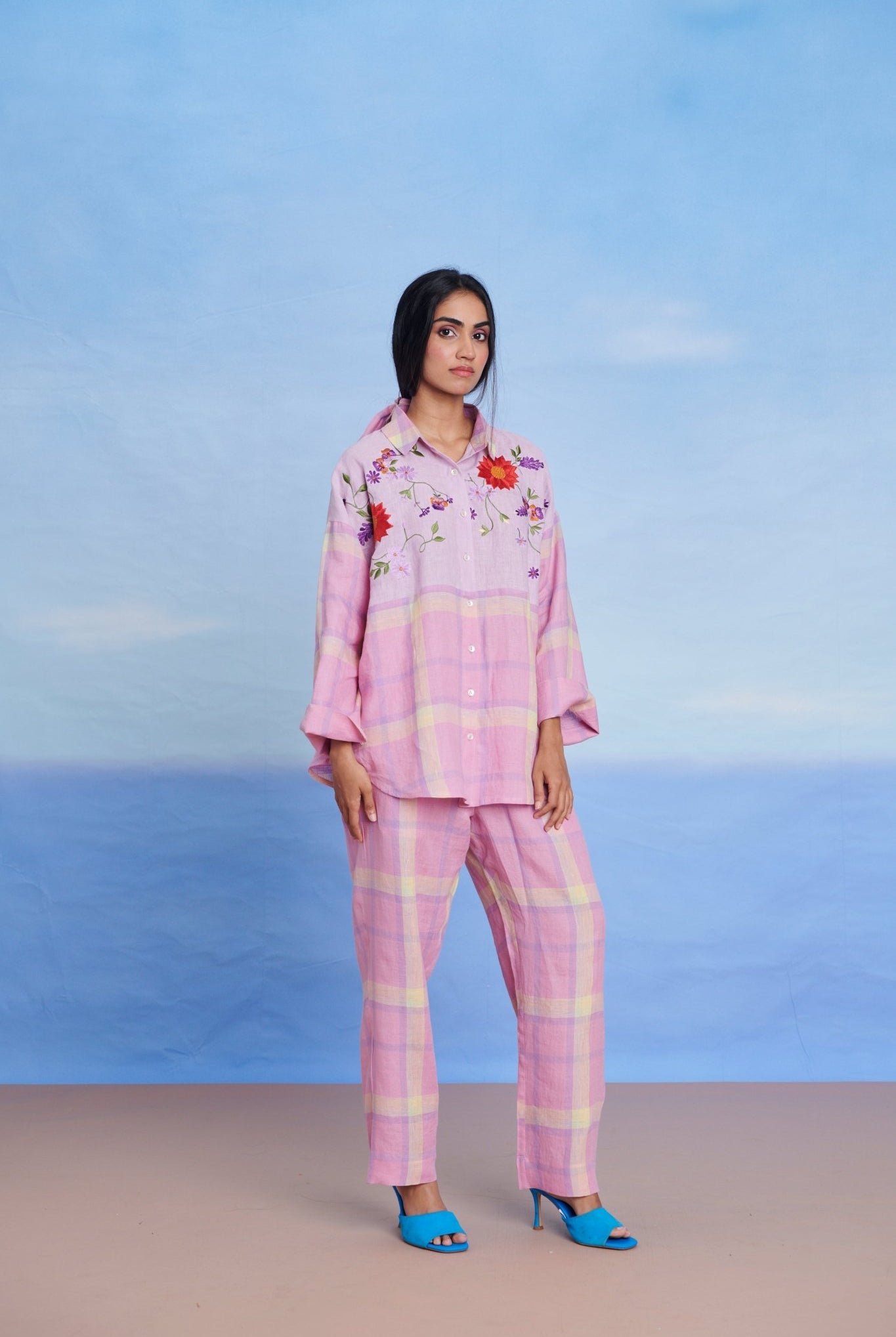 Cassata Linen Oversized Flared Shirt Set - CiceroniCo - ord SetSaphed