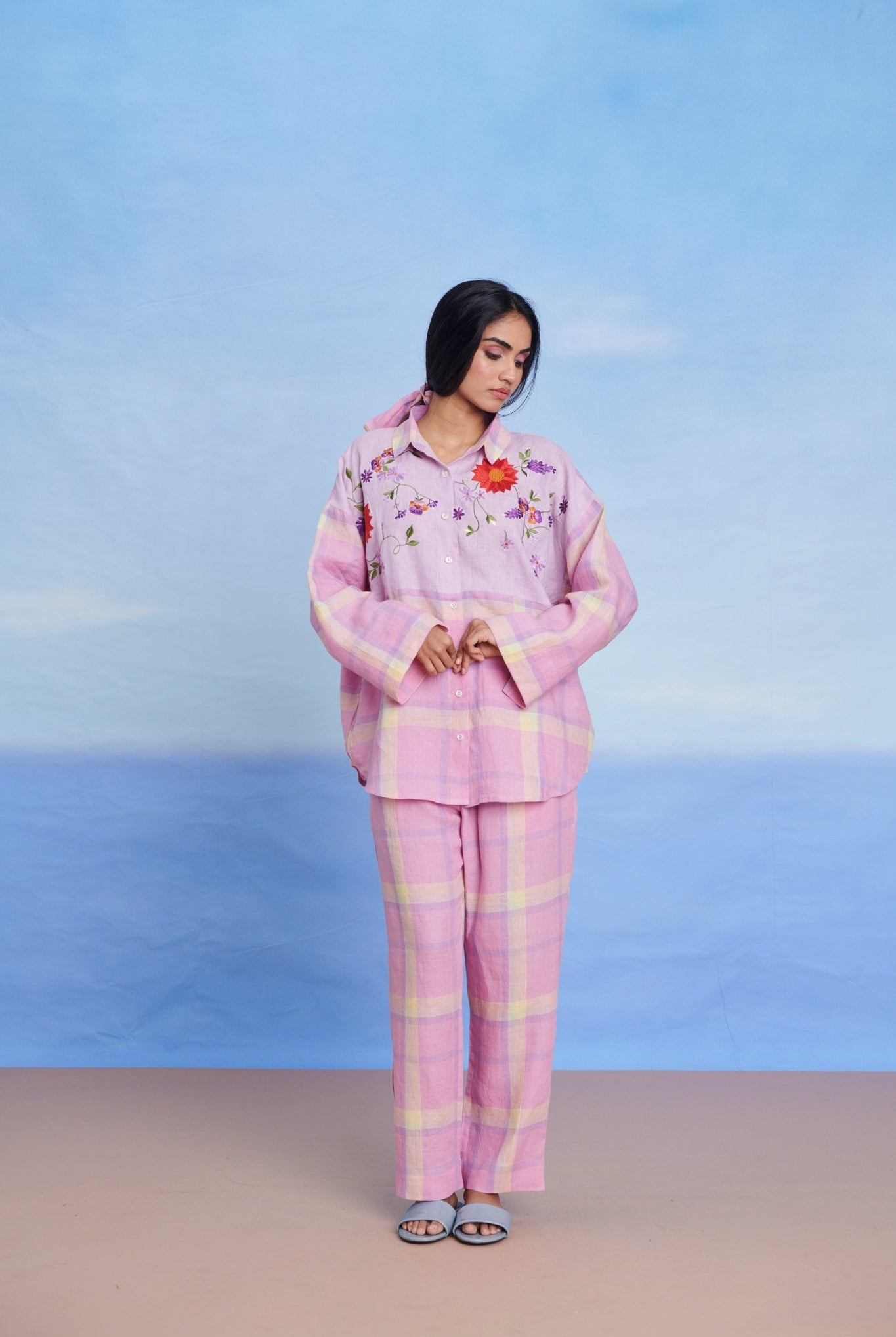 Cassata Linen Oversized Flared Shirt Set - CiceroniCo - ord SetSaphed