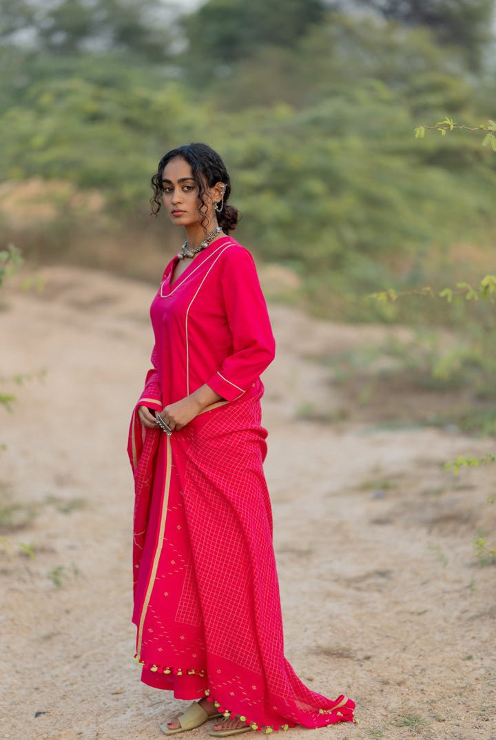 Cerise Kurta Set with Dupatta - CiceroniKurta Set, Everyday WearMaidaan