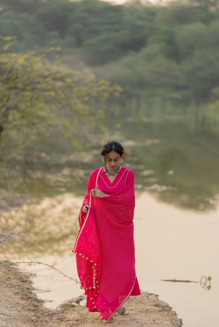 Cerise Kurta Set with Dupatta - CiceroniKurta Set, Everyday WearMaidaan