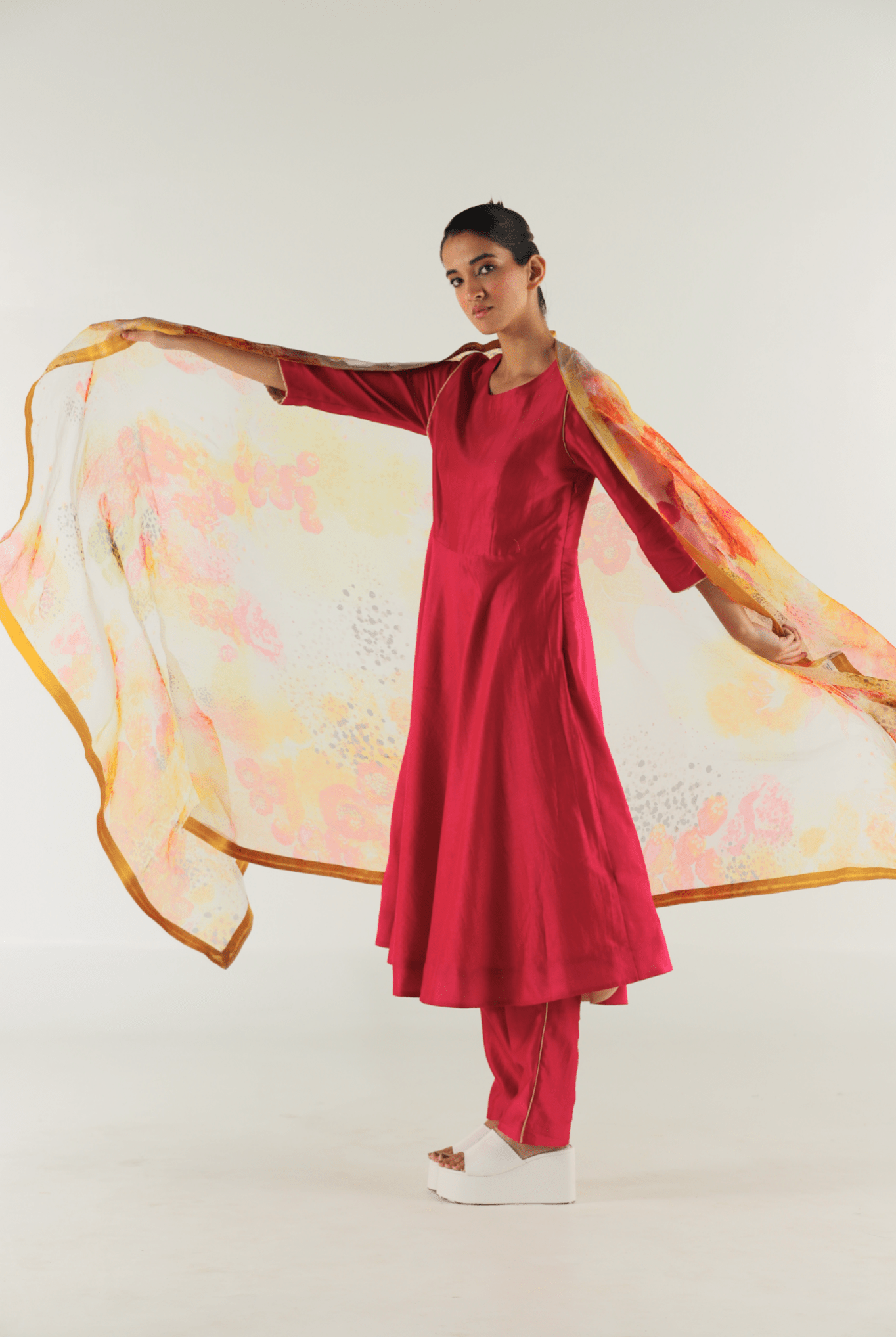 Cerise Pink Ghera Anarkali Set - CiceroniKurta Set, Festive WearTil