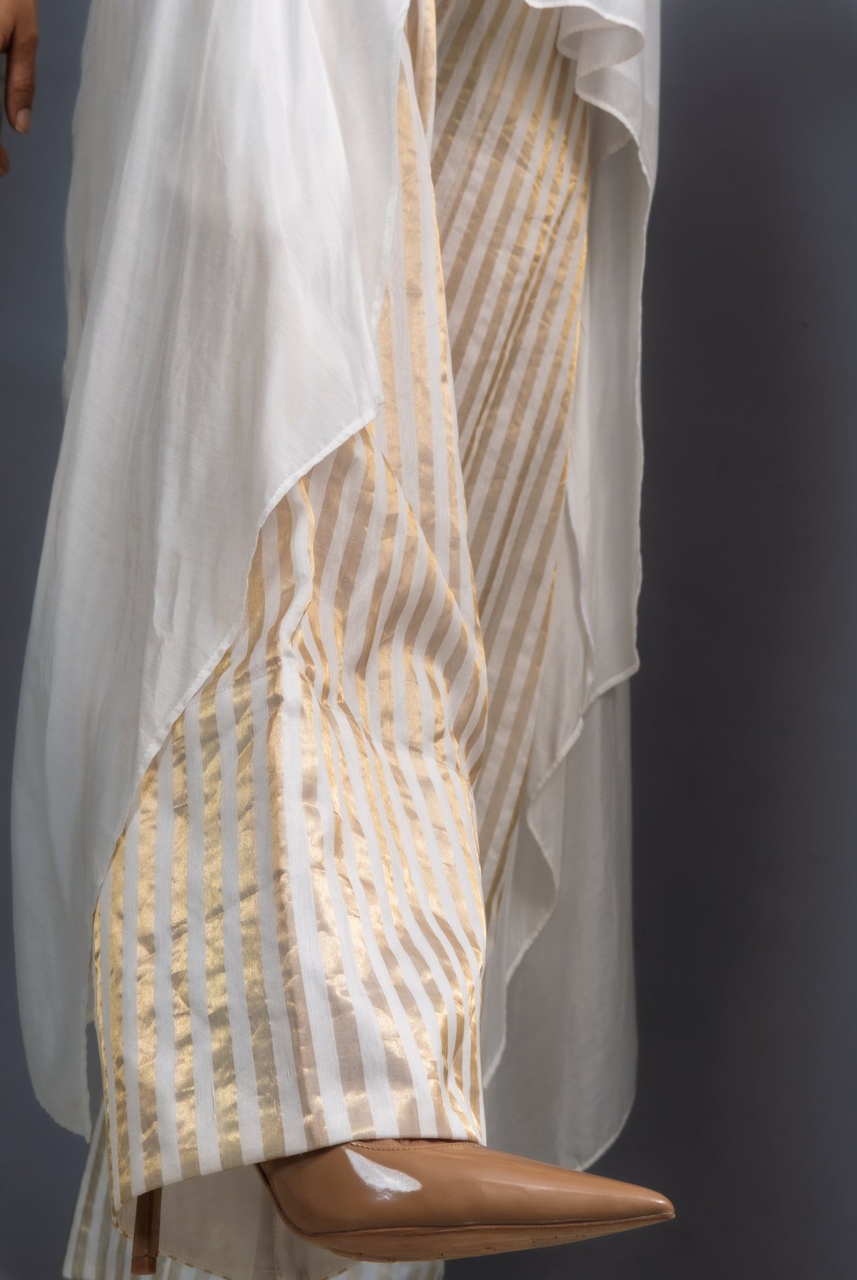 Chanderi Gold Leaf & Stripe Festive Ensemble - CiceroniCo - ord SetOtouto