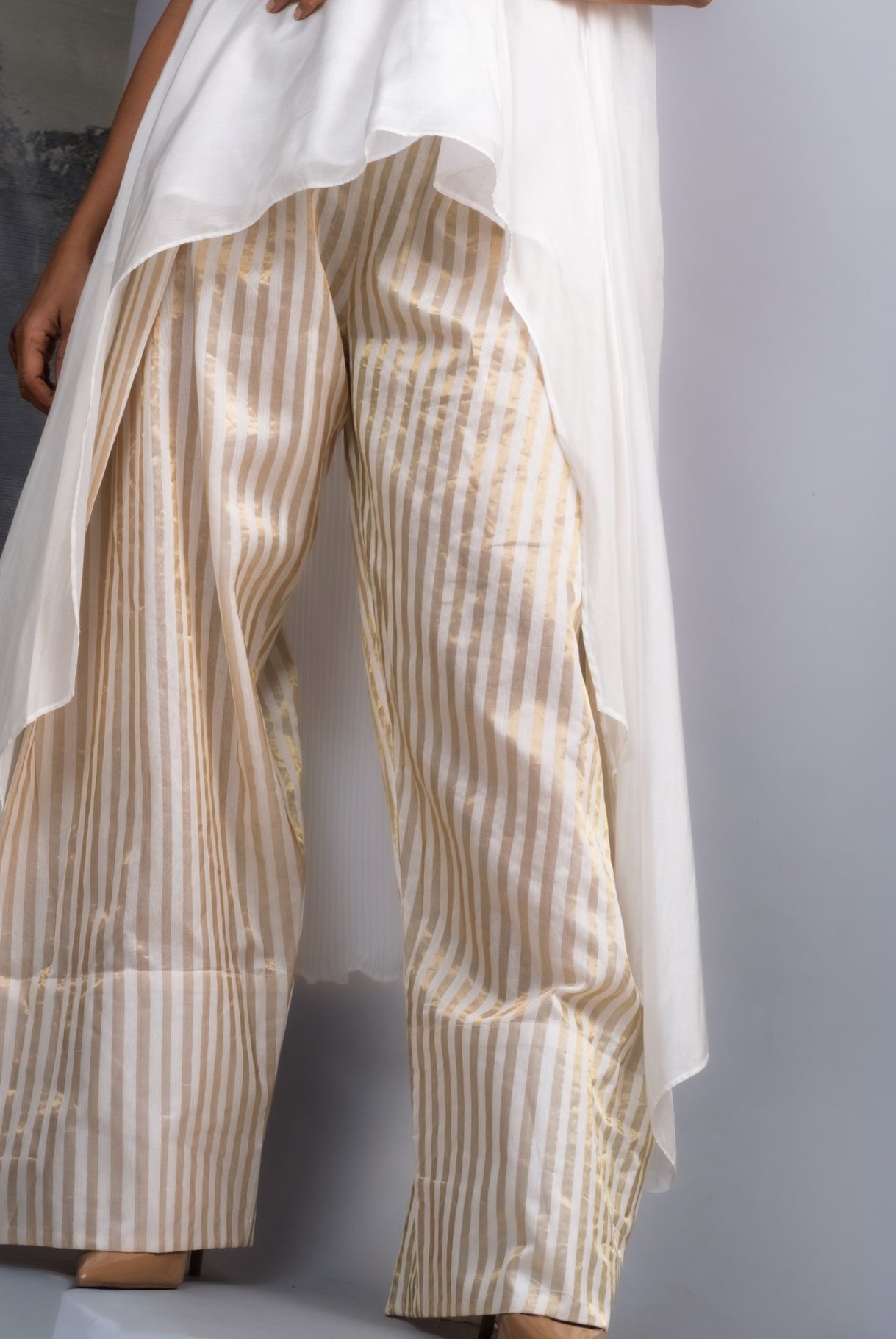 Chanderi Gold Leaf & Stripe Festive Ensemble - CiceroniCo - ord SetOtouto