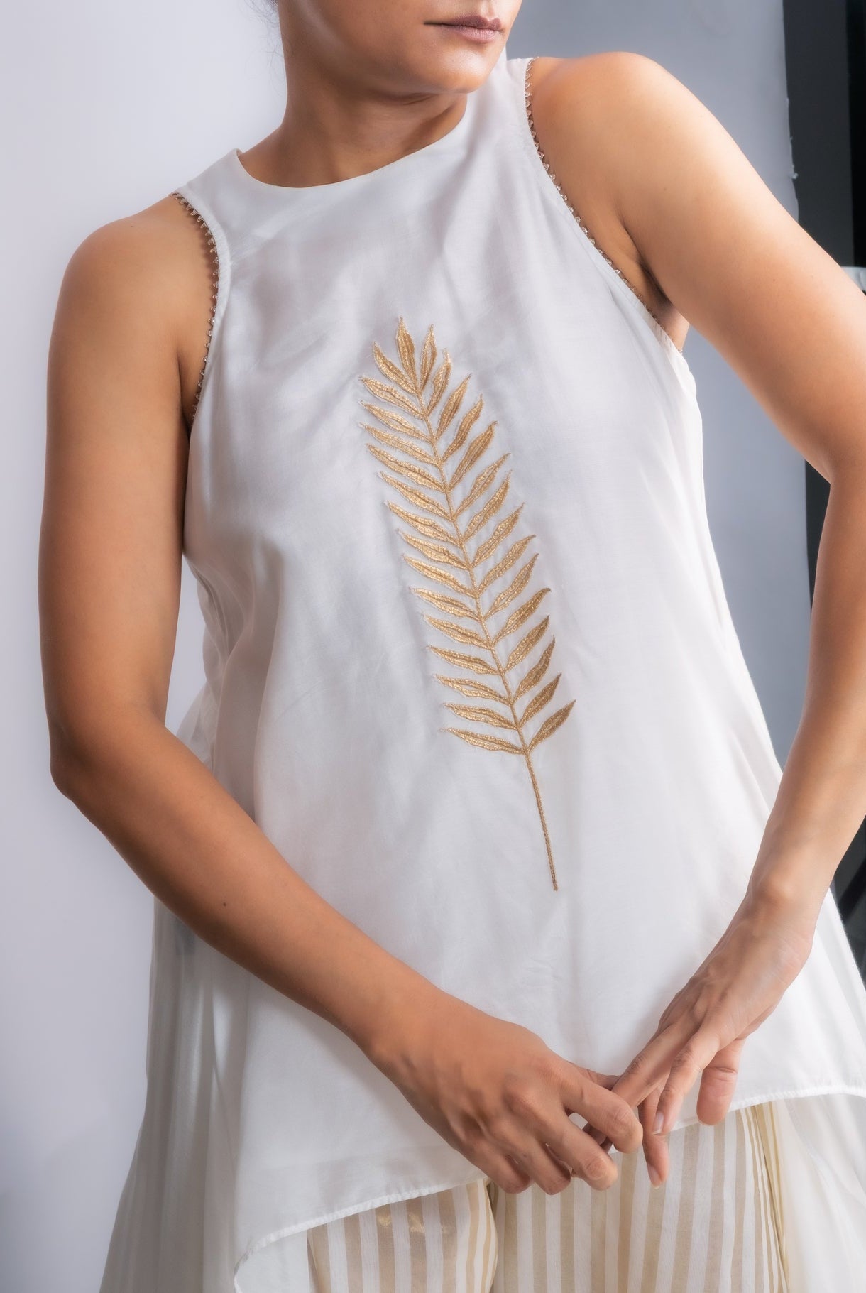 Chanderi Gold Leaf & Stripe Festive Ensemble - CiceroniCo - ord SetOtouto