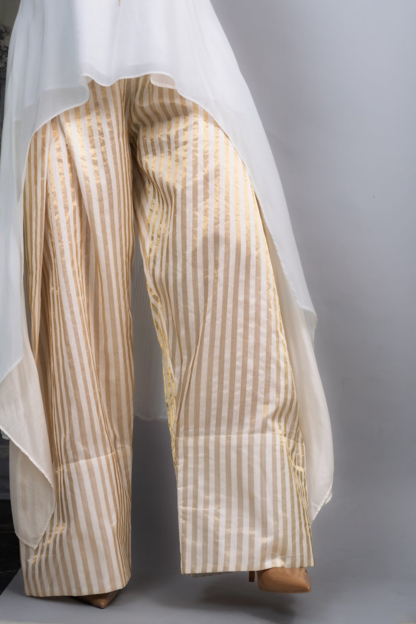 Chanderi Gold Leaf & Stripe Festive Ensemble - CiceroniCo - ord SetOtouto