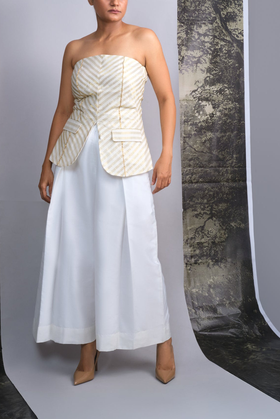 Chanderi Striped Tube and Silk Trousers Set - CiceroniCo - ord SetOtouto