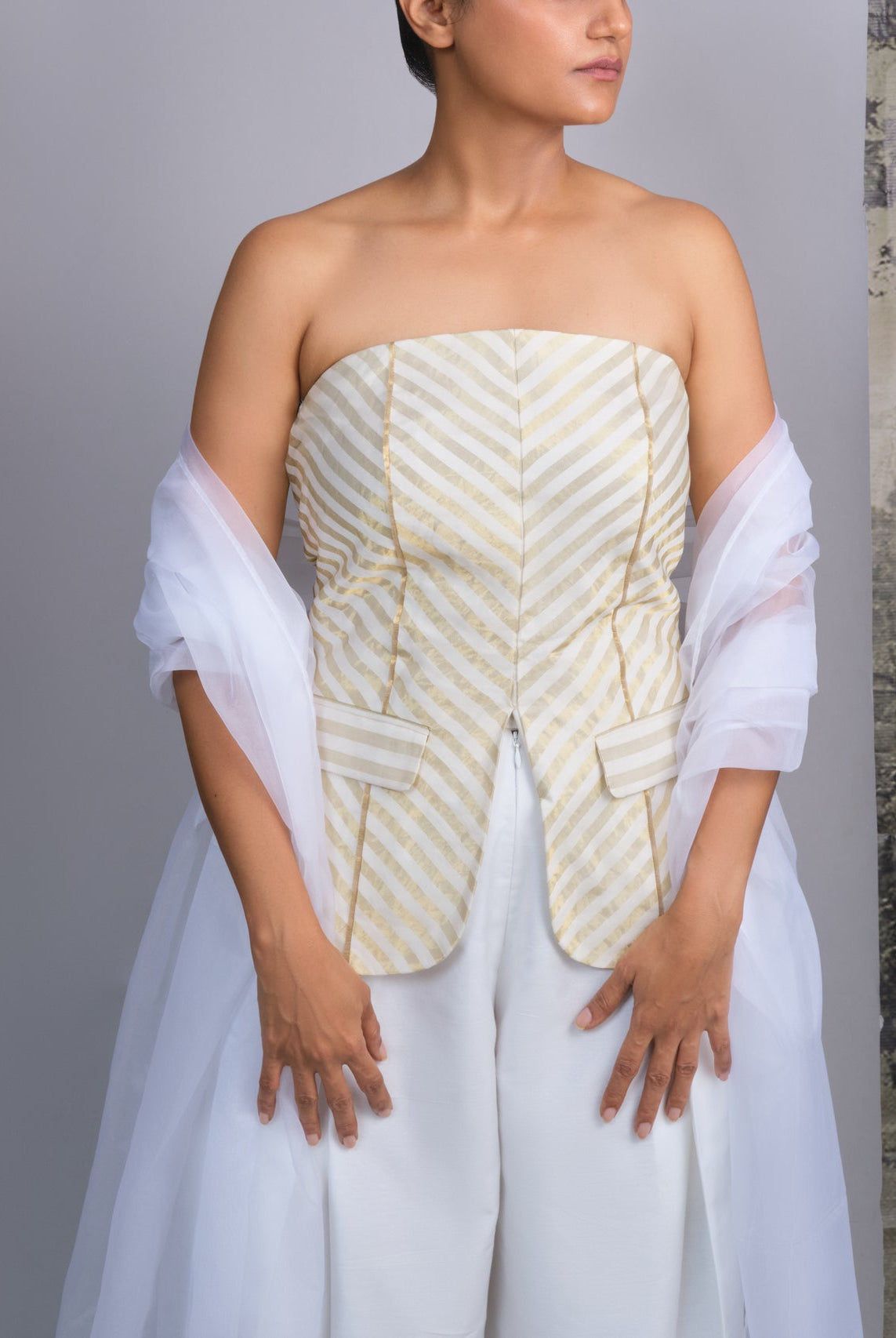 Chanderi Striped Tube and Silk Trousers Set - CiceroniCo - ord SetOtouto