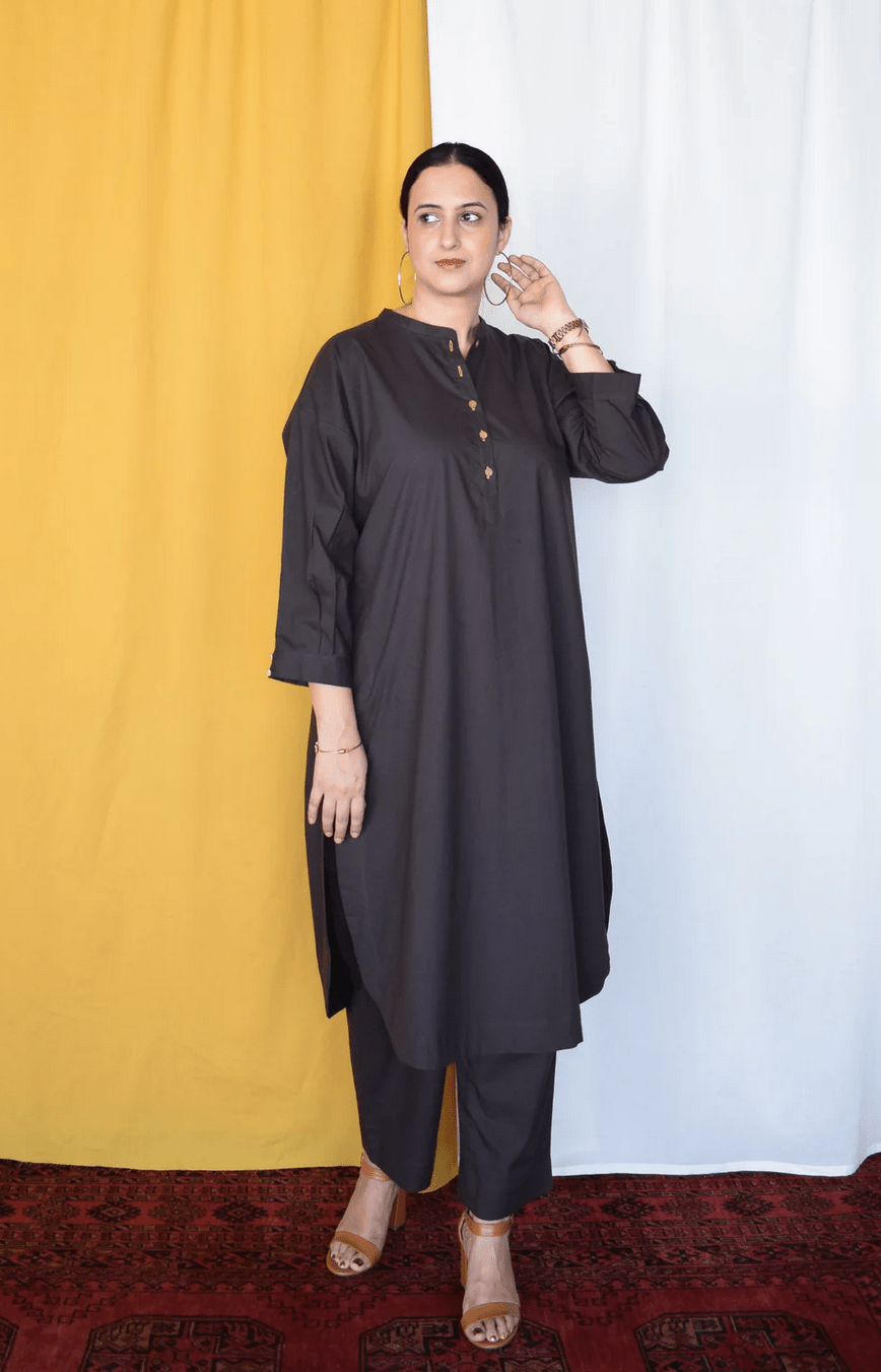 Charcoal Antifit Kurta with Placket - CiceroniKurta, Everyday WearHouse of Moxa