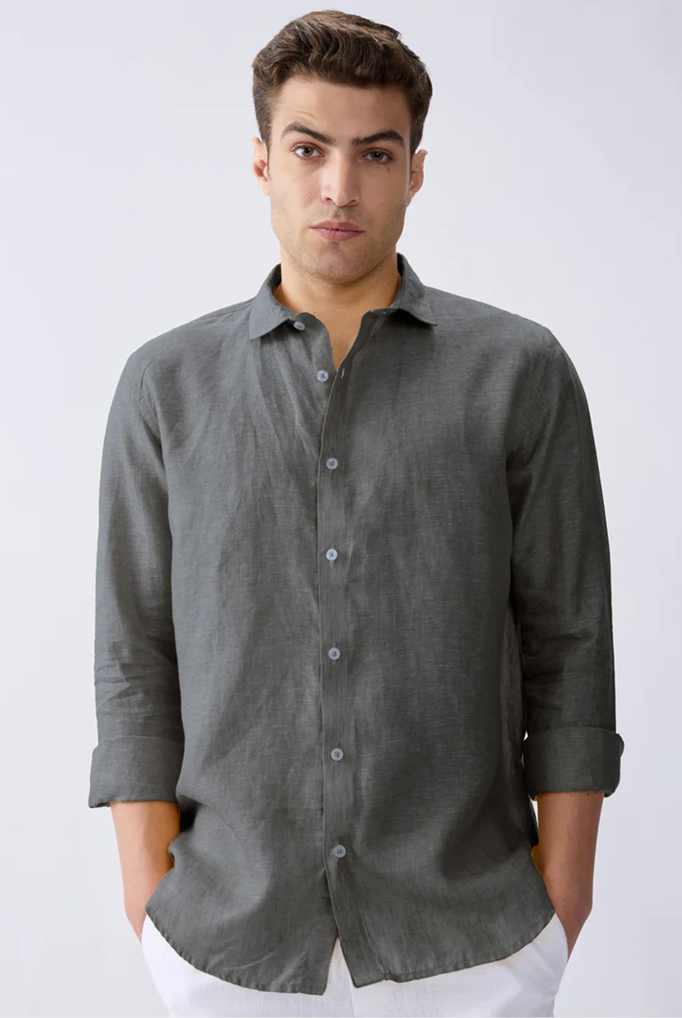 Charcoal Gray 100% Pure Linen Shirt - CiceroniMen Shirtsbhrāta