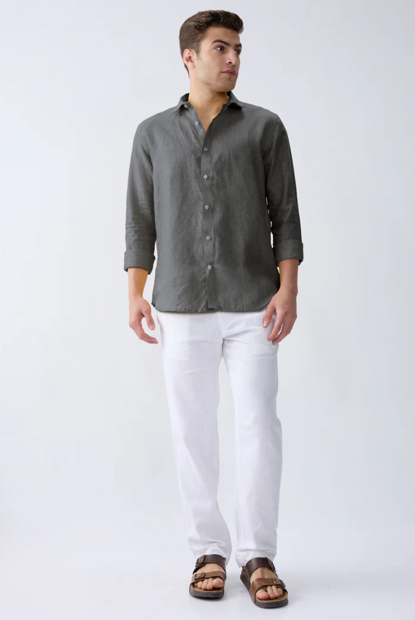 Charcoal Gray 100% Pure Linen Shirt - CiceroniMen Shirtsbhrāta