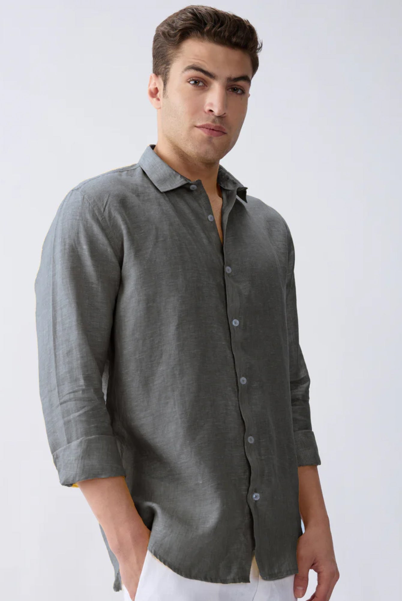 Charcoal Gray 100% Pure Linen Shirt - CiceroniMen Shirtsbhrāta