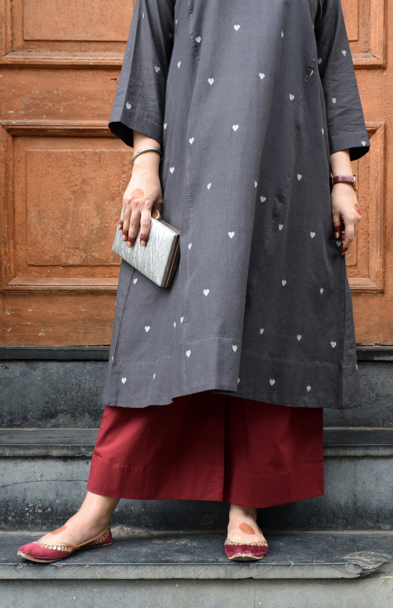 Charcoal Jamdani Phiran with Maroon Pyjama - CiceroniKurta Set, Everyday WearHouse of Moxa