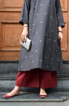Charcoal Jamdani Phiran with Maroon Pyjama - CiceroniKurta Set, Everyday WearHouse of Moxa