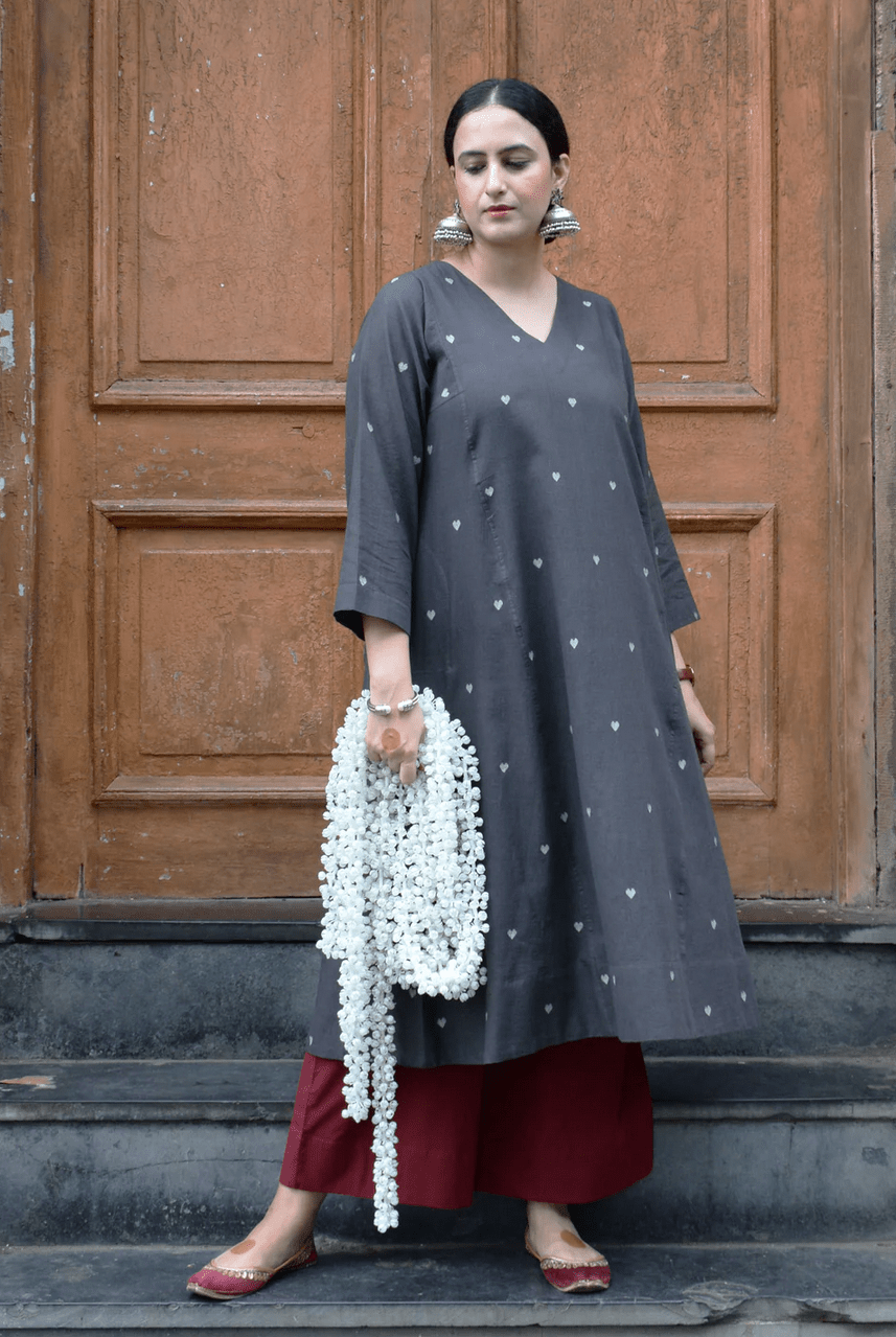 Charcoal Jamdani Phiran - CiceroniKurta, Everyday WearHouse of Moxa