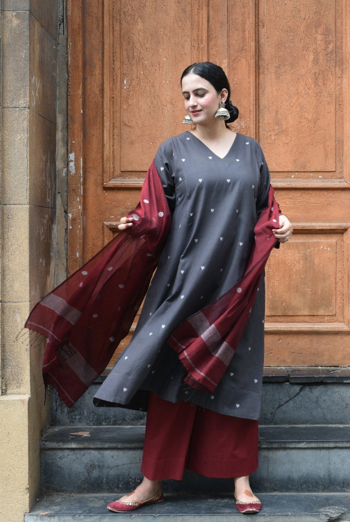 Charcoal Jamdani Phiran - CiceroniKurta, Everyday WearHouse of Moxa