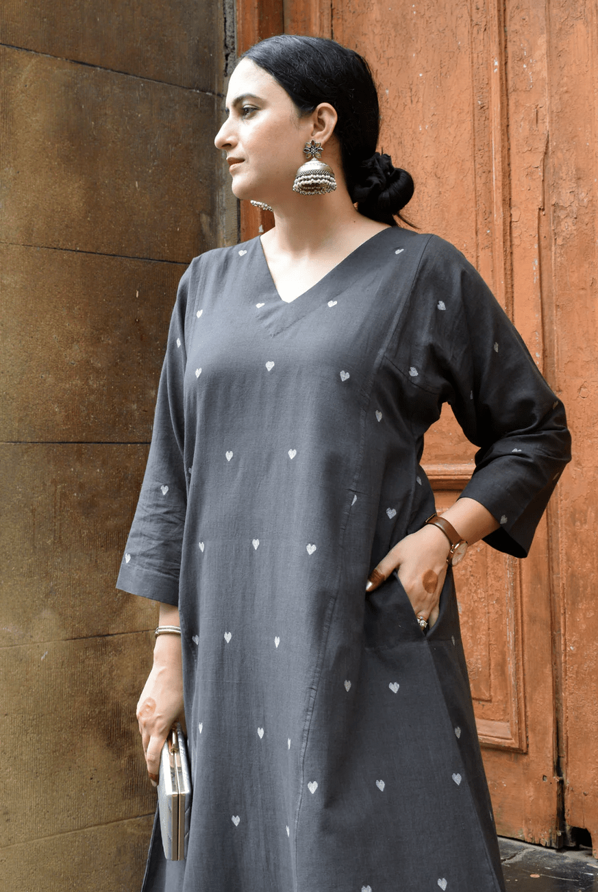 Charcoal Jamdani Phiran - CiceroniKurta, Everyday WearHouse of Moxa