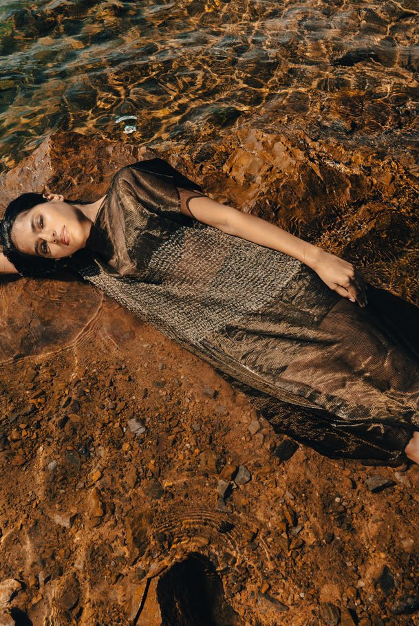 Charcoal Metallic Firdaus Kaftan - CiceroniKaftanAnam Husain