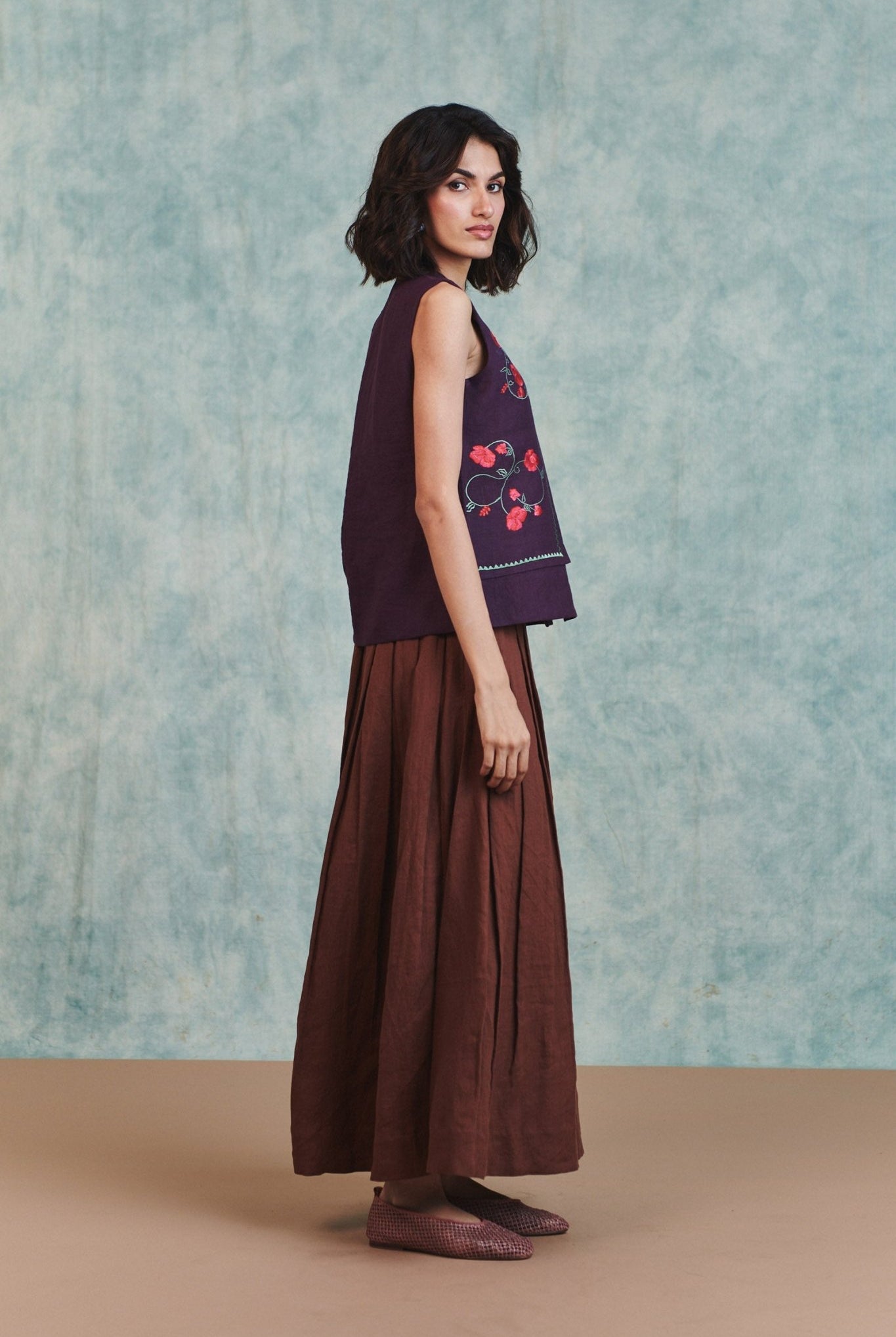 Chocolate Linen Multi - Pleated Pants - CiceroniWomen PantsSaphed