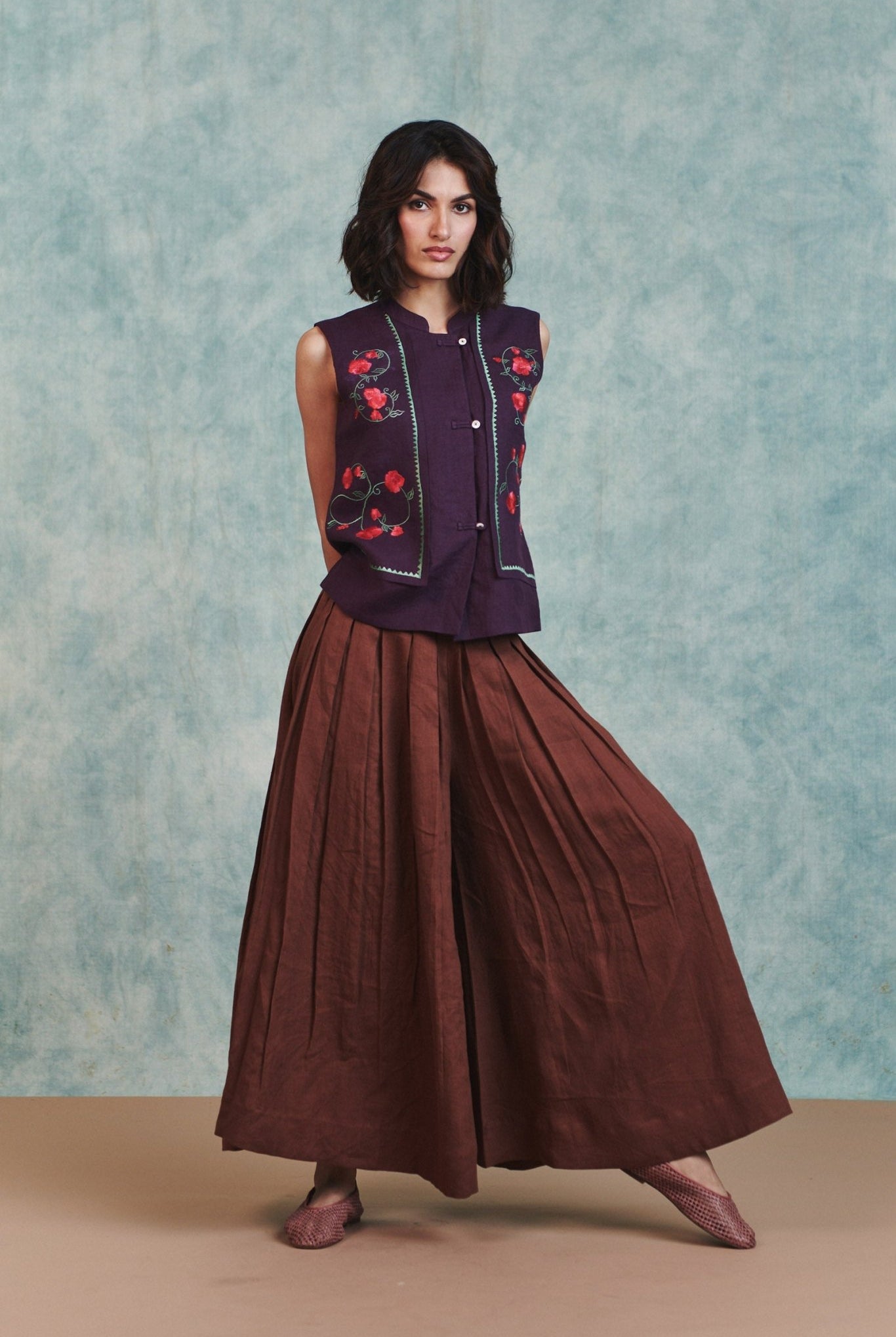 Chocolate Linen Multi - Pleated Pants - CiceroniWomen PantsSaphed