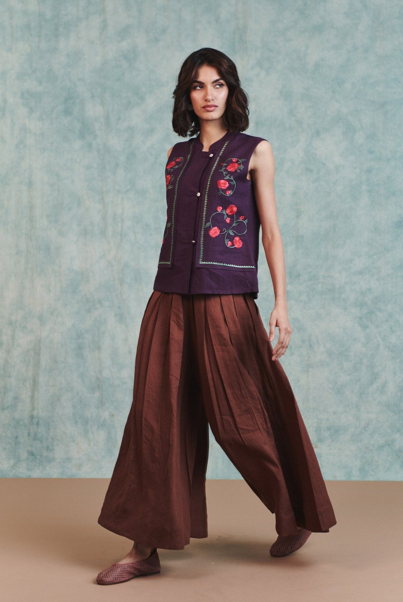 Chocolate Linen Multi - Pleated Pants - CiceroniWomen PantsSaphed