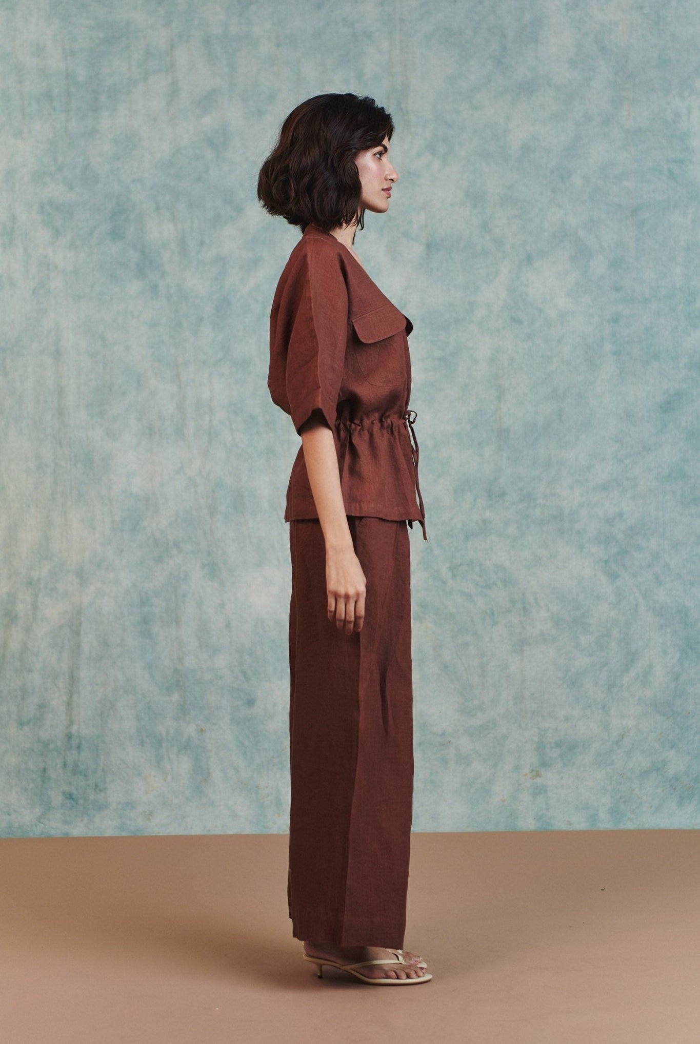 Chocolate Linen Pleated Tuck Pants - CiceroniWomen PantsSaphed