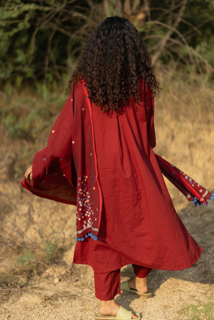 Claret Kurta Set with Dupatta - CiceroniKurta Set, Everyday WearMaidaan