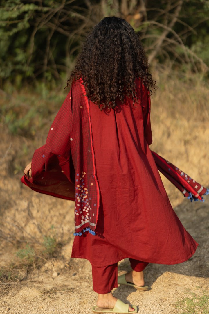 Claret Kurta Set with Dupatta - CiceroniKurta Set, Everyday WearMaidaan