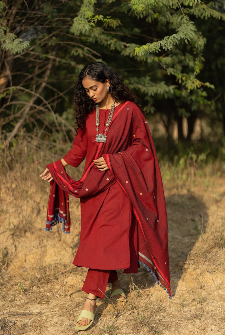 Claret Kurta Set with Dupatta - CiceroniKurta Set, Everyday WearMaidaan