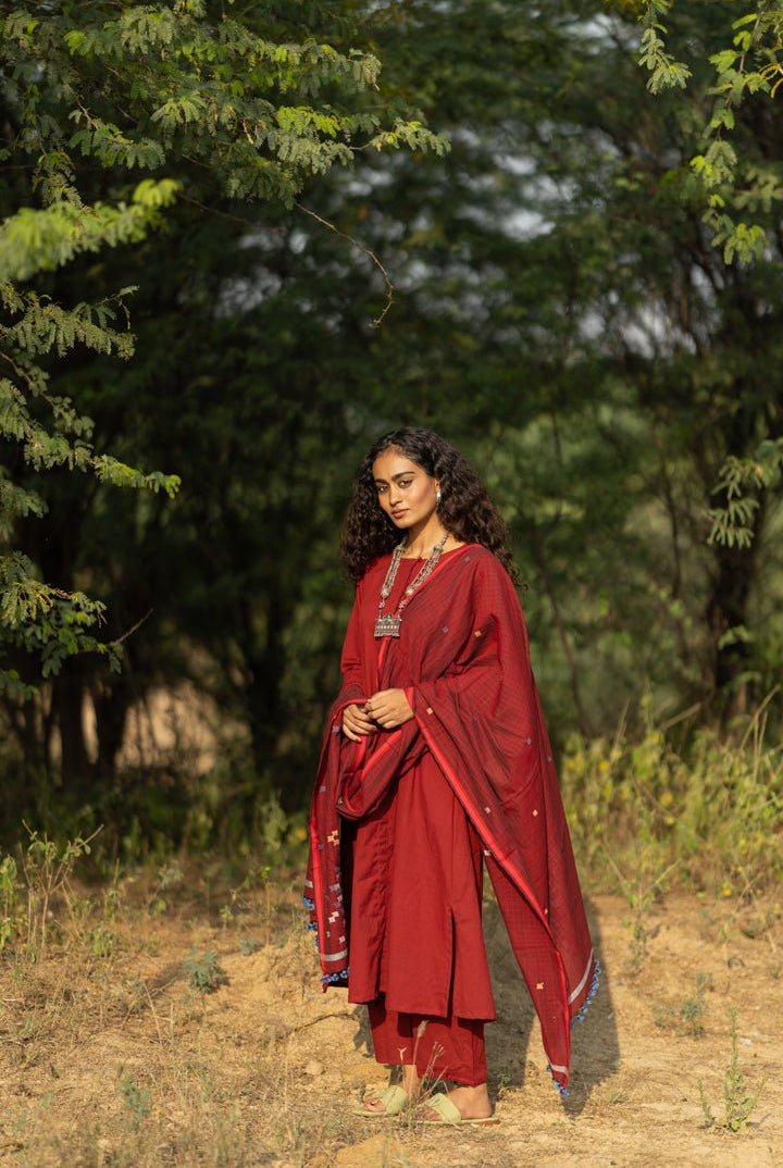 Claret Kurta Set with Dupatta - CiceroniKurta Set, Everyday WearMaidaan