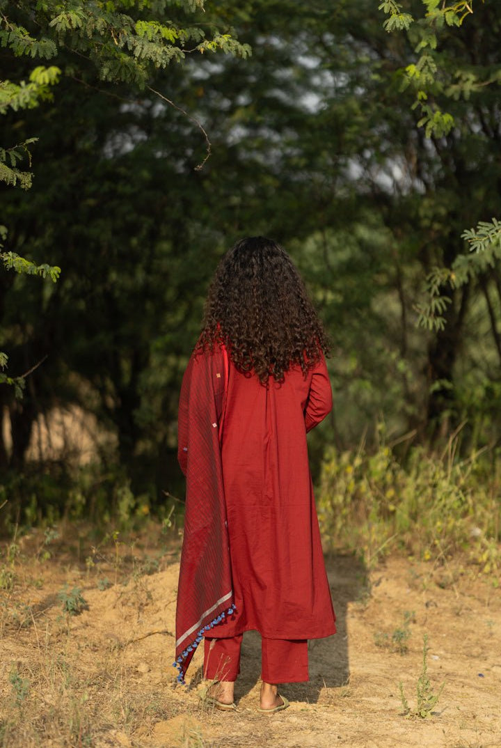 Claret Kurta Set with Dupatta - CiceroniKurta Set, Everyday WearMaidaan