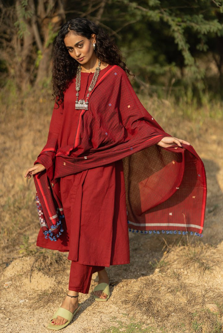Claret Kurta Set with Dupatta - CiceroniKurta Set, Everyday WearMaidaan