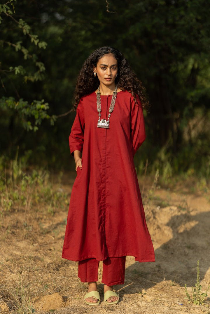 Claret Kurta Set with Dupatta - CiceroniKurta Set, Everyday WearMaidaan