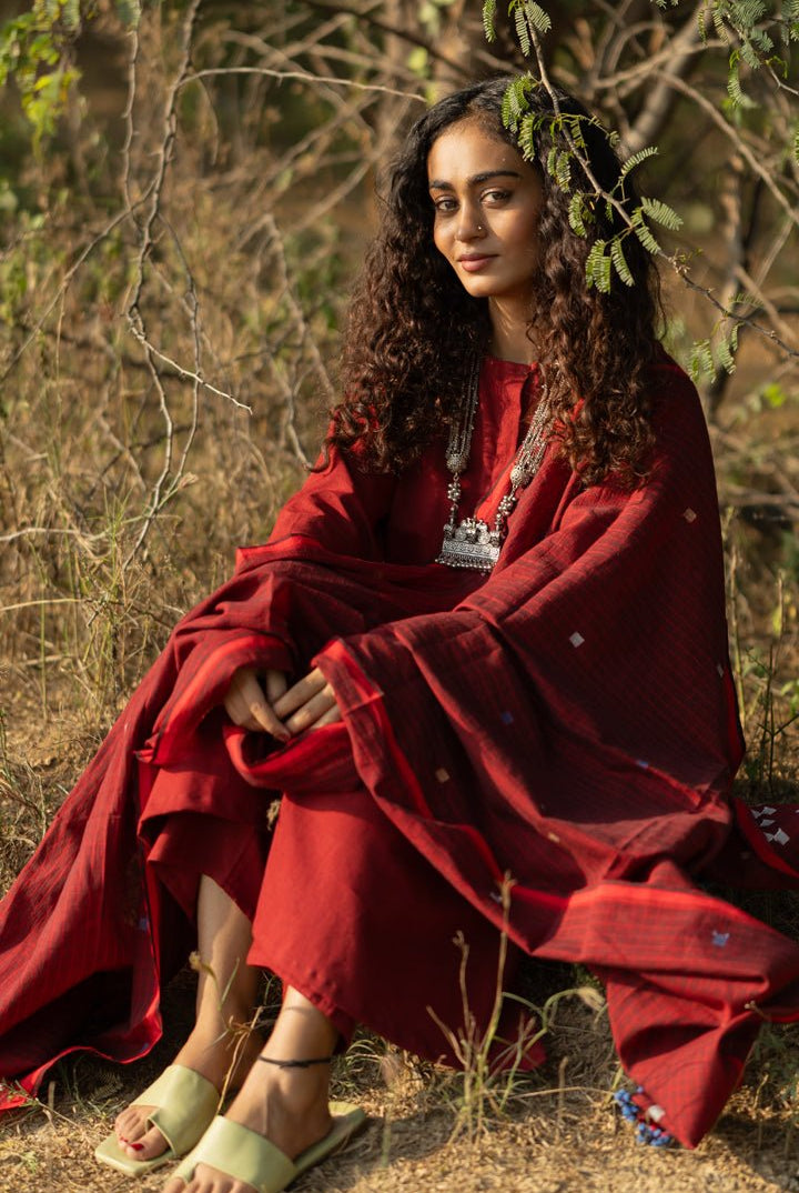 Claret Kurta Set with Dupatta - CiceroniKurta Set, Everyday WearMaidaan