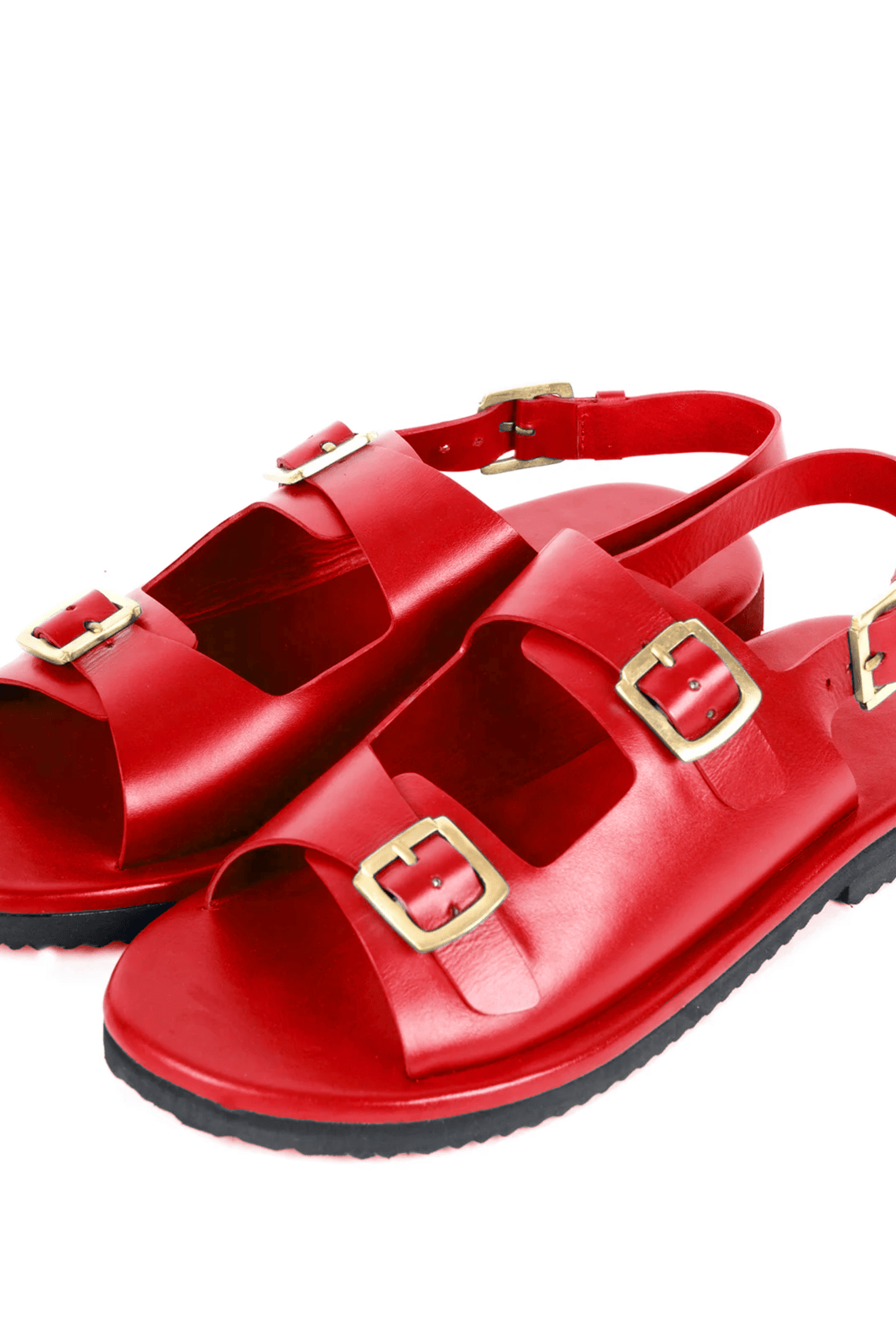 Classic Two Strap Leather Women's Sandals - Cherry Red - CiceroniSandalsSlomotion