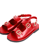 Classic Two Strap Leather Women's Sandals - Cherry Red - CiceroniSandalsSlomotion