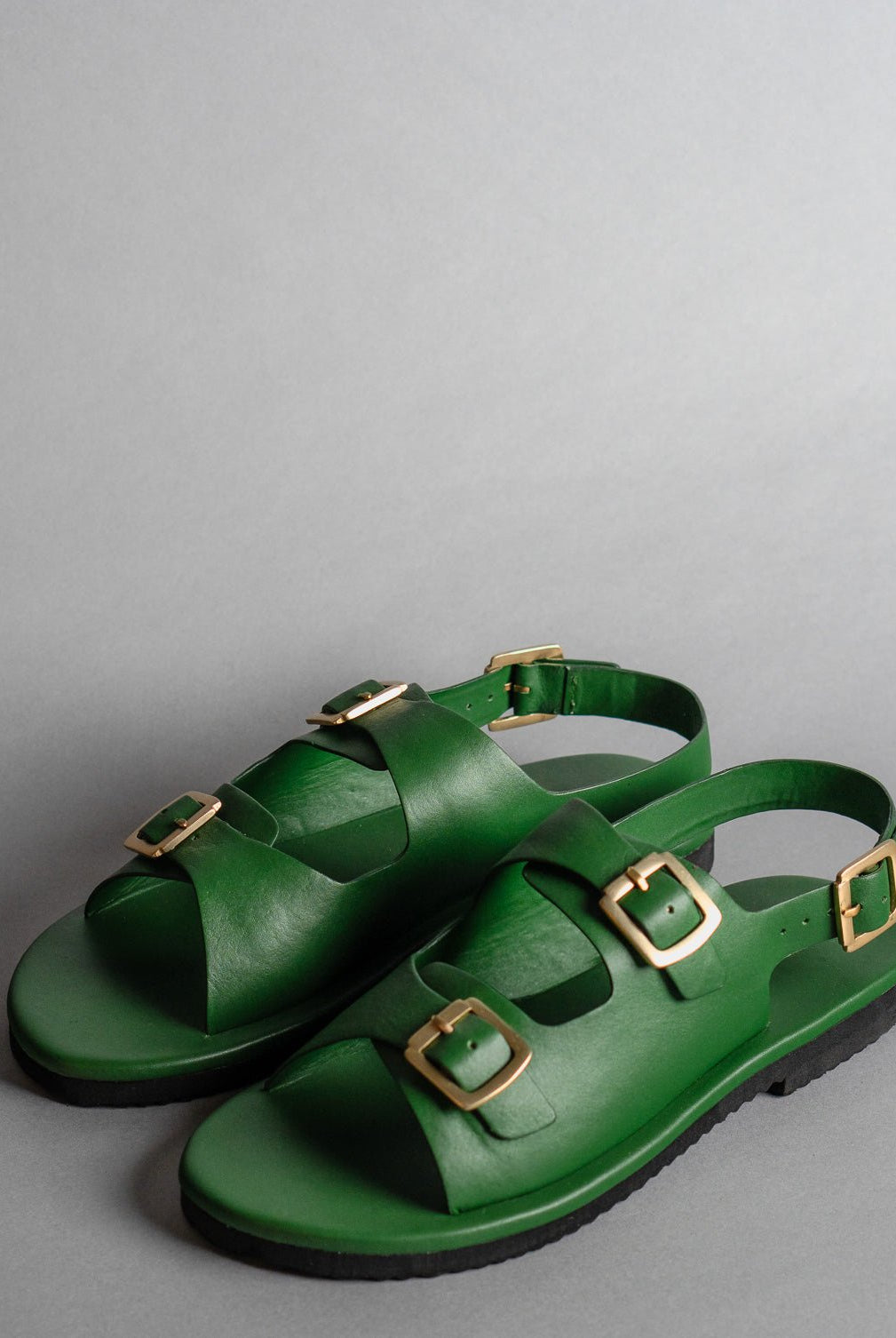 Classic Two Strap Leather Women's Sandals - Green - CiceroniSandalsSlomotion