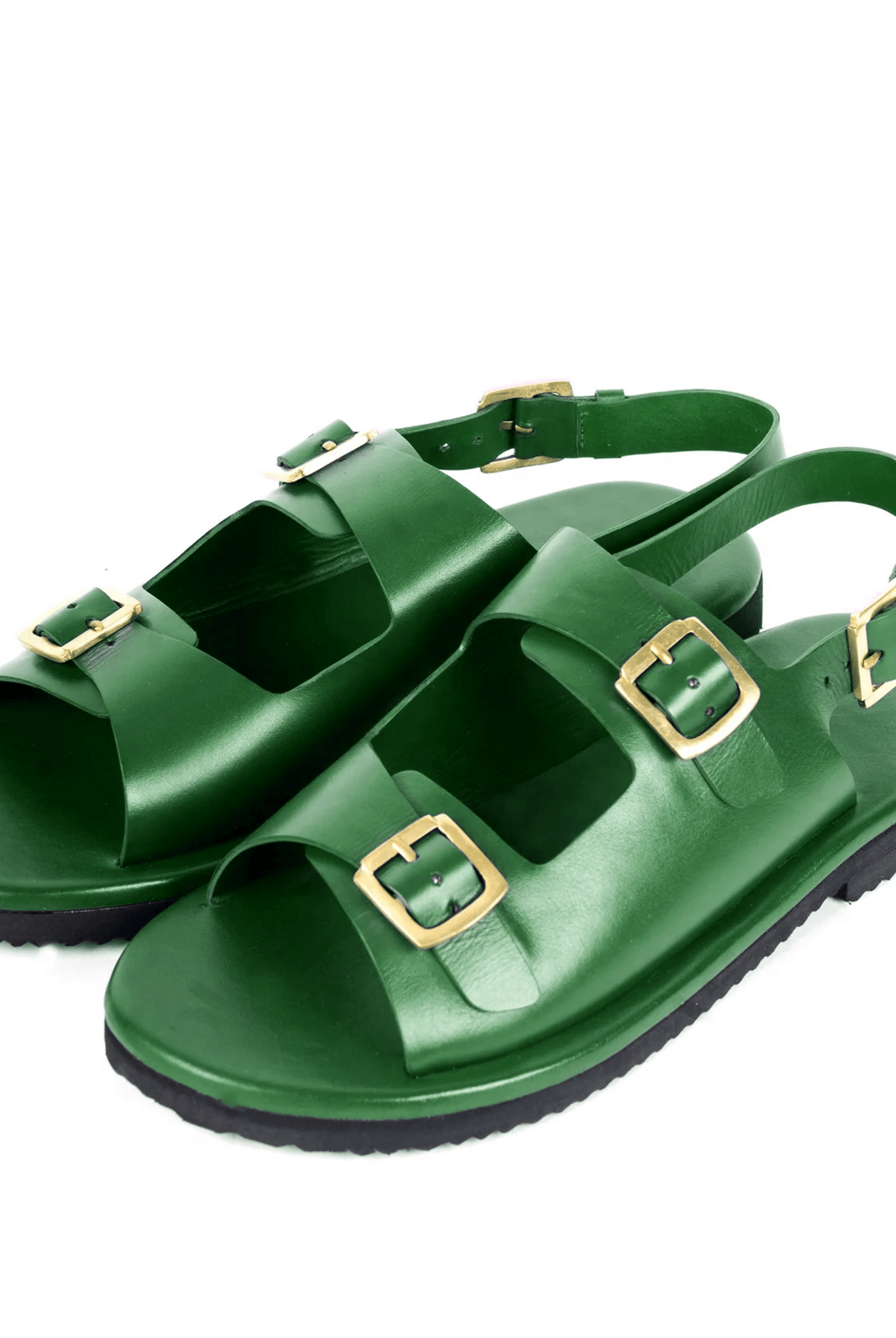 Classic Two Strap Leather Women's Sandals - Green - CiceroniSandalsSlomotion