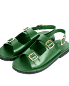Classic Two Strap Leather Women's Sandals - Green - CiceroniSandalsSlomotion