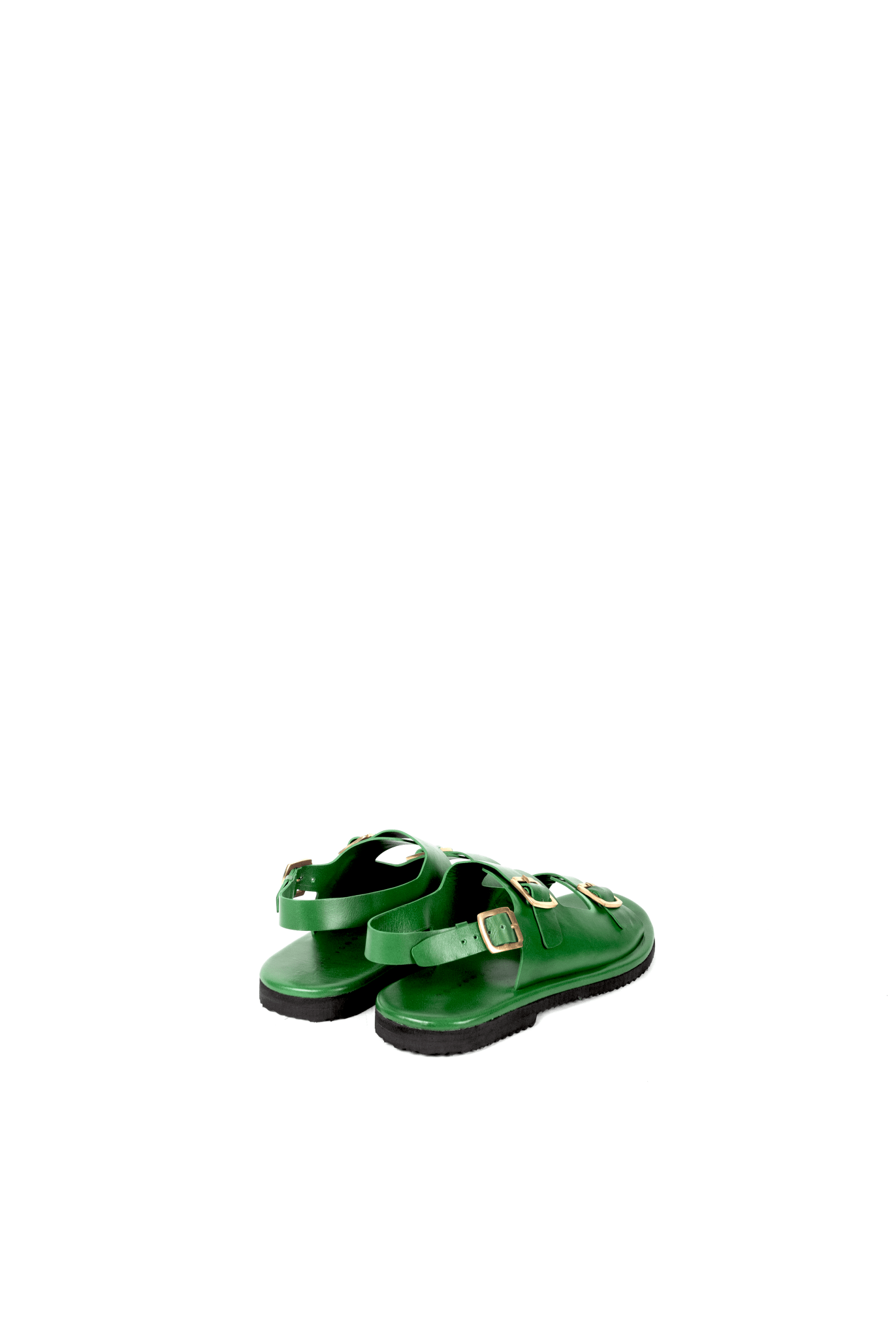 Classic Two Strap Leather Women's Sandals - Green - CiceroniSandalsSlomotion