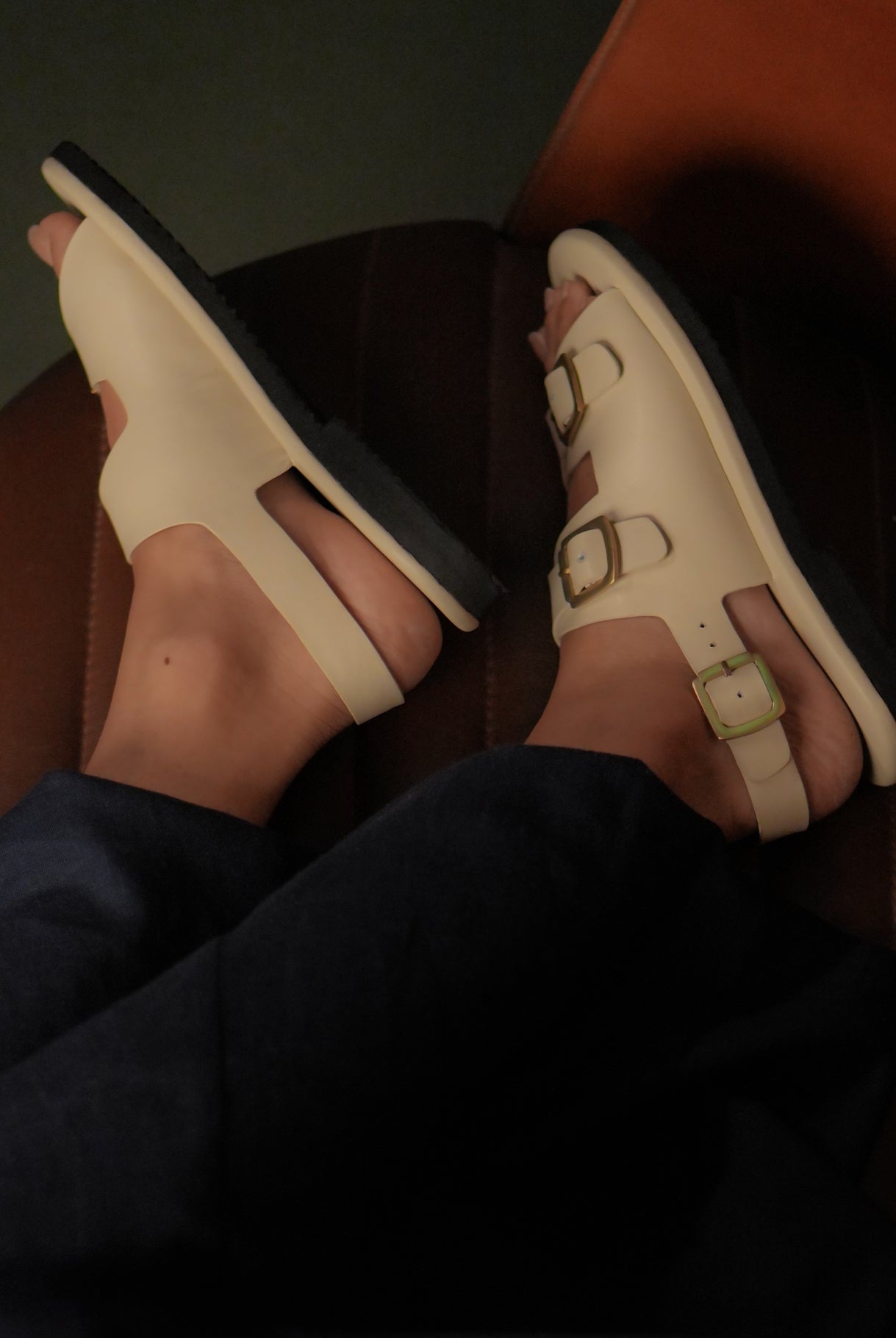 Classic Two Strap Leather Women's Sandals - Ivory - CiceroniSandalsSlomotion